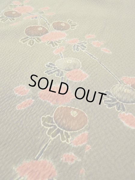 画像13: L0421Q Mint  道行 女性用着物  シルク(正絹) クリーミーな グレイッシュ オリーブ, 菊 【中古】 【USED】 【リサイクル】 ★★★★★ (13)