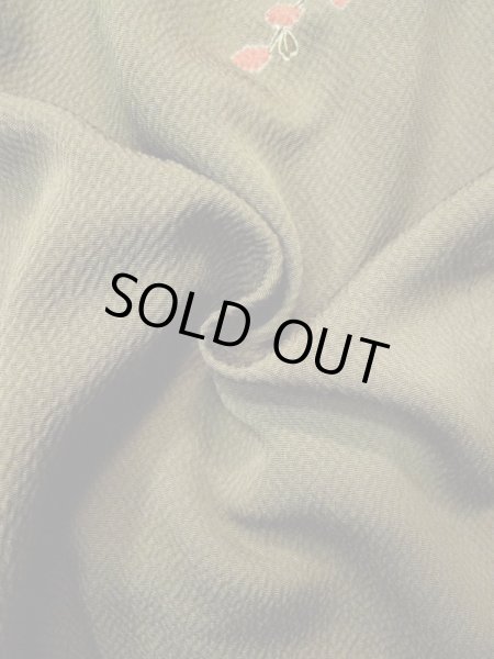 画像14: L0421Q Mint  道行 女性用着物  シルク(正絹) クリーミーな グレイッシュ オリーブ, 菊 【中古】 【USED】 【リサイクル】 ★★★★★ (14)