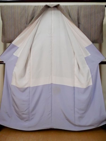 画像2: L0426F  小紋 女性用着物  シルク(正絹) ペール  マルチカラー, 竹 【中古】 【USED】 【リサイクル】 ★★☆☆☆ (2)