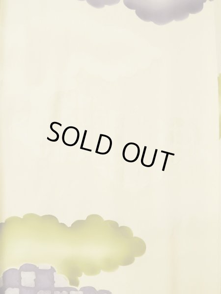 画像4: L0426N  小紋 女性用着物  シルク(正絹) ペール ライト イエロー(黄色), 雲 【中古】 【USED】 【リサイクル】 ★★★☆☆ (4)