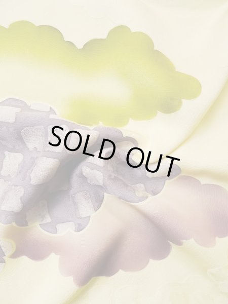 画像14: L0426N  小紋 女性用着物  シルク(正絹) ペール ライト イエロー(黄色), 雲 【中古】 【USED】 【リサイクル】 ★★★☆☆ (14)