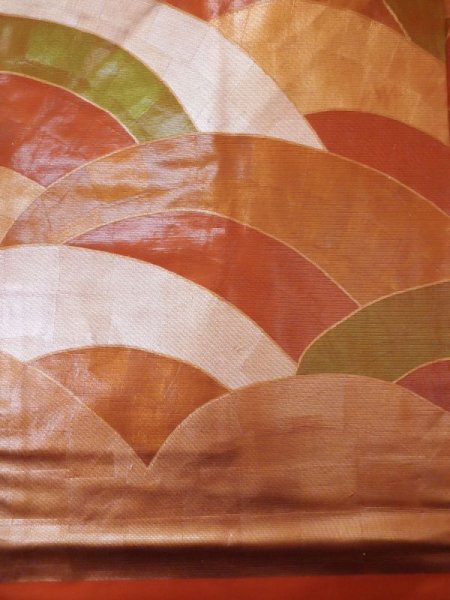 画像4: L0427C 名古屋帯 女性用着物 シルク(正絹) シャイニー ダーク オレンジ 青海波 【中古】 【USED】 【リサイクル】 ★★★☆☆ (4)