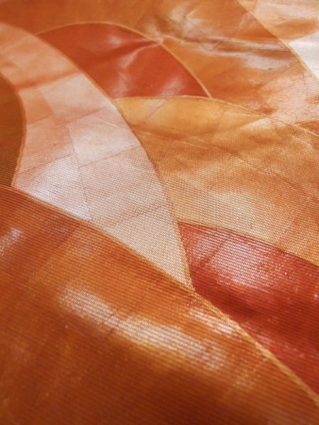 画像9: L0427C 名古屋帯 女性用着物 シルク(正絹) シャイニー ダーク オレンジ 青海波 【中古】 【USED】 【リサイクル】 ★★★☆☆ (9)