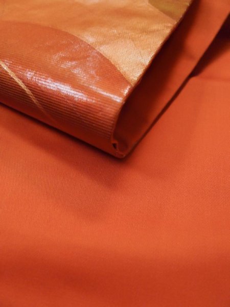 画像10: L0427C 名古屋帯 女性用着物 シルク(正絹) シャイニー ダーク オレンジ 青海波 【中古】 【USED】 【リサイクル】 ★★★☆☆ (10)