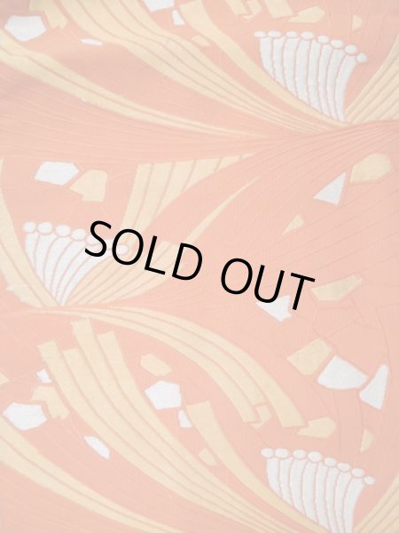 画像3: L0427I 名古屋帯 女性用着物 シルク(正絹)   オレンジ 抽象的模様 【中古】 【USED】 【リサイクル】 ★☆☆☆☆ (3)