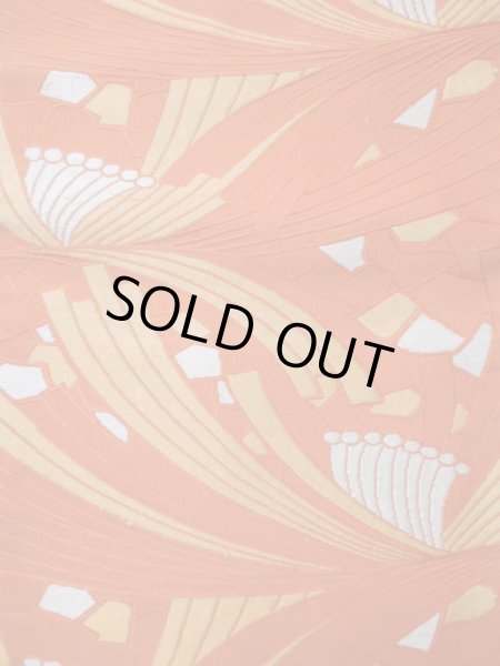 画像4: L0427I 名古屋帯 女性用着物 シルク(正絹)   オレンジ 抽象的模様 【中古】 【USED】 【リサイクル】 ★☆☆☆☆ (4)