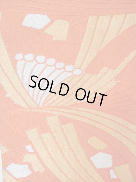 画像5: L0427I 名古屋帯 女性用着物 シルク(正絹)   オレンジ 抽象的模様 【中古】 【USED】 【リサイクル】 ★☆☆☆☆ (5)