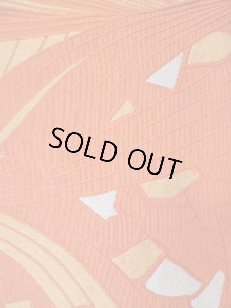 画像6: L0427I 名古屋帯 女性用着物 シルク(正絹)   オレンジ 抽象的模様 【中古】 【USED】 【リサイクル】 ★☆☆☆☆ (6)