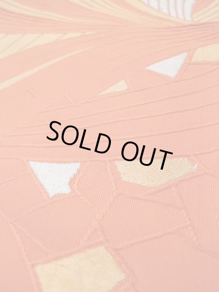 画像9: L0427I 名古屋帯 女性用着物 シルク(正絹)   オレンジ 抽象的模様 【中古】 【USED】 【リサイクル】 ★☆☆☆☆ (9)