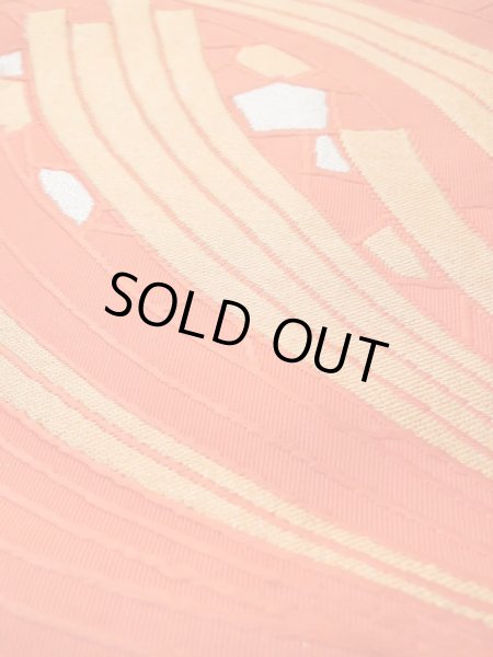 画像10: L0427I 名古屋帯 女性用着物 シルク(正絹)   オレンジ 抽象的模様 【中古】 【USED】 【リサイクル】 ★☆☆☆☆ (10)