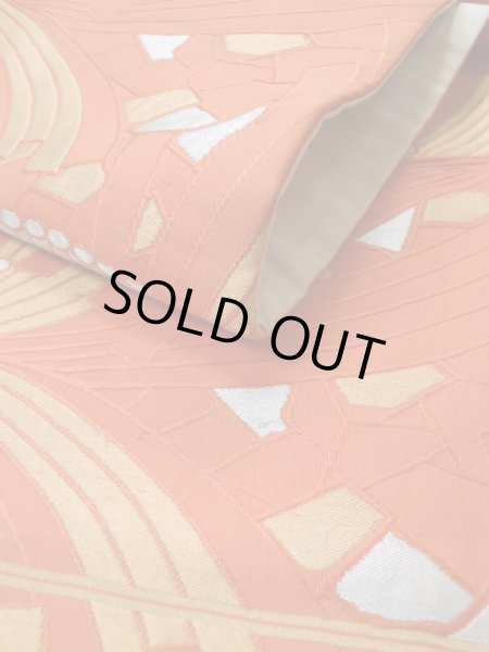 画像11: L0427I 名古屋帯 女性用着物 シルク(正絹)   オレンジ 抽象的模様 【中古】 【USED】 【リサイクル】 ★☆☆☆☆ (11)