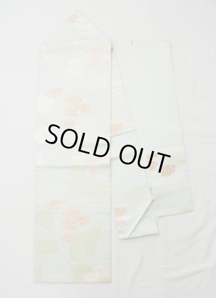 画像1: L0427R 名古屋帯 女性用着物 シルク（正絹） ペール ライト ティール（青緑） 花 【中古】 【USED】 【リサイクル】 ★★★☆☆ (1)