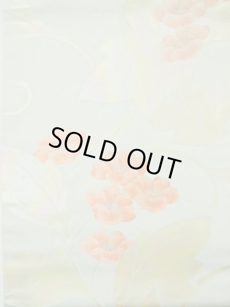 画像2: L0427R 名古屋帯 女性用着物 シルク（正絹） ペール ライト ティール（青緑） 花 【中古】 【USED】 【リサイクル】 ★★★☆☆ (2)