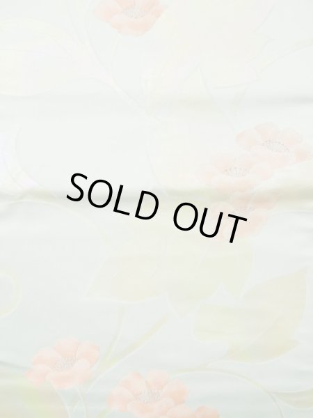 画像3: L0427R 名古屋帯 女性用着物 シルク（正絹） ペール ライト ティール（青緑） 花 【中古】 【USED】 【リサイクル】 ★★★☆☆ (3)