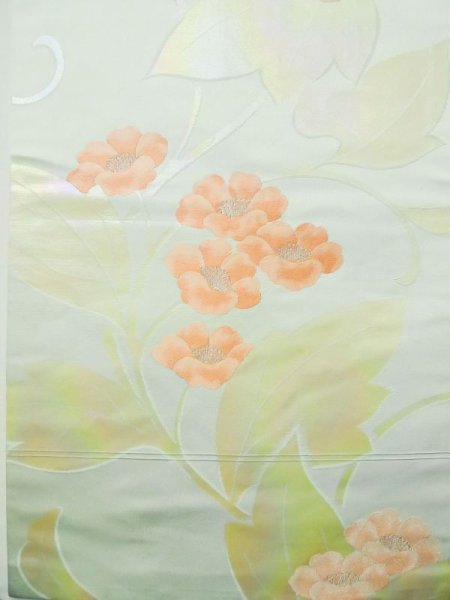 画像4: L0427R 名古屋帯 女性用着物 シルク(正絹) ペール ライト ティール(青緑) 花 【中古】 【USED】 【リサイクル】 ★★★☆☆ (4)
