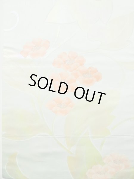 画像4: L0427R 名古屋帯 女性用着物 シルク（正絹） ペール ライト ティール（青緑） 花 【中古】 【USED】 【リサイクル】 ★★★☆☆ (4)