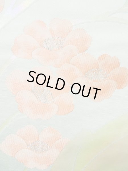 画像5: L0427R 名古屋帯 女性用着物 シルク（正絹） ペール ライト ティール（青緑） 花 【中古】 【USED】 【リサイクル】 ★★★☆☆ (5)