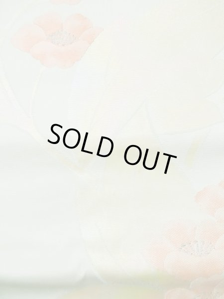 画像6: L0427R 名古屋帯 女性用着物 シルク（正絹） ペール ライト ティール（青緑） 花 【中古】 【USED】 【リサイクル】 ★★★☆☆ (6)