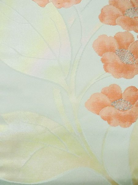 画像7: L0427R 名古屋帯 女性用着物 シルク(正絹) ペール ライト ティール(青緑) 花 【中古】 【USED】 【リサイクル】 ★★★☆☆ (7)