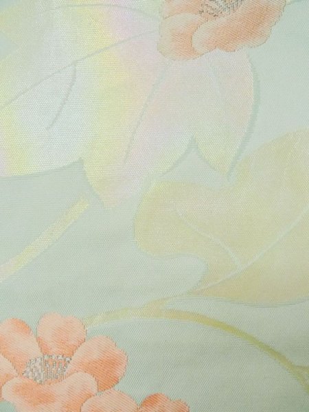 画像8: L0427R 名古屋帯 女性用着物 シルク(正絹) ペール ライト ティール(青緑) 花 【中古】 【USED】 【リサイクル】 ★★★☆☆ (8)