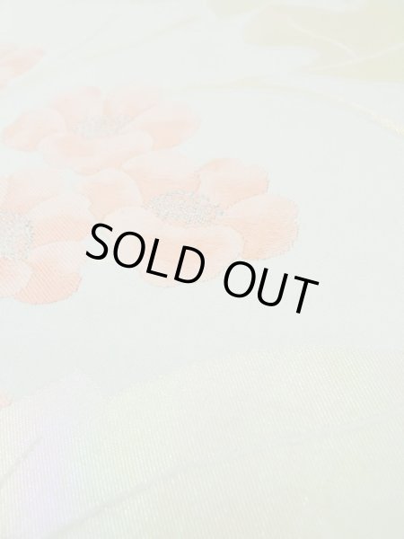 画像9: L0427R 名古屋帯 女性用着物 シルク（正絹） ペール ライト ティール（青緑） 花 【中古】 【USED】 【リサイクル】 ★★★☆☆ (9)