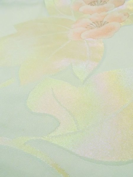 画像10: L0427R 名古屋帯 女性用着物 シルク(正絹) ペール ライト ティール(青緑) 花 【中古】 【USED】 【リサイクル】 ★★★☆☆ (10)