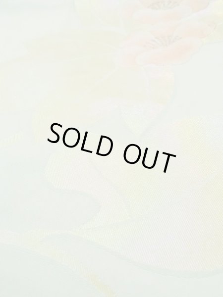 画像10: L0427R 名古屋帯 女性用着物 シルク（正絹） ペール ライト ティール（青緑） 花 【中古】 【USED】 【リサイクル】 ★★★☆☆ (10)