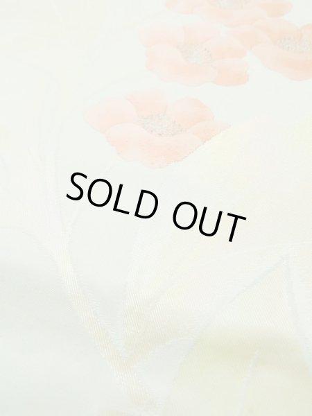 画像11: L0427R 名古屋帯 女性用着物 シルク（正絹） ペール ライト ティール（青緑） 花 【中古】 【USED】 【リサイクル】 ★★★☆☆ (11)