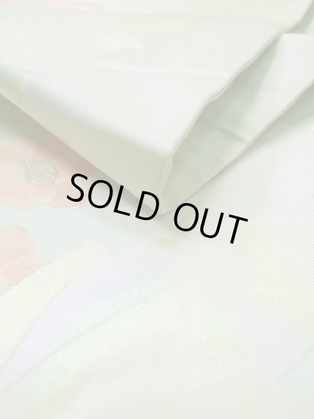 画像12: L0427R 名古屋帯 女性用着物 シルク（正絹） ペール ライト ティール（青緑） 花 【中古】 【USED】 【リサイクル】 ★★★☆☆ (12)