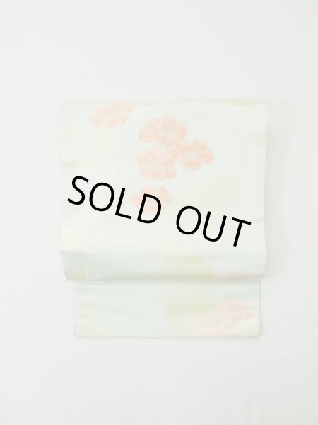 画像13: L0427R 名古屋帯 女性用着物 シルク（正絹） ペール ライト ティール（青緑） 花 【中古】 【USED】 【リサイクル】 ★★★☆☆ (13)