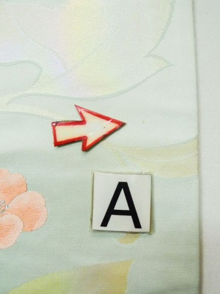 画像14: L0427R 名古屋帯 女性用着物 シルク(正絹) ペール ライト ティール(青緑) 花 【中古】 【USED】 【リサイクル】 ★★★☆☆ (14)