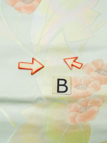 画像15: L0427R 名古屋帯 女性用着物 シルク(正絹) ペール ライト ティール(青緑) 花 【中古】 【USED】 【リサイクル】 ★★★☆☆ (15)