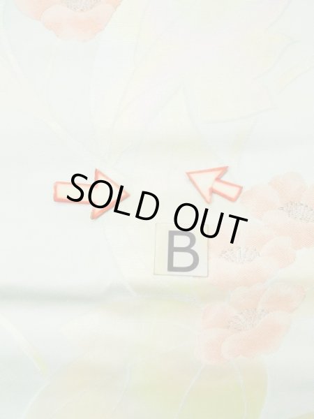 画像15: L0427R 名古屋帯 女性用着物 シルク（正絹） ペール ライト ティール（青緑） 花 【中古】 【USED】 【リサイクル】 ★★★☆☆ (15)