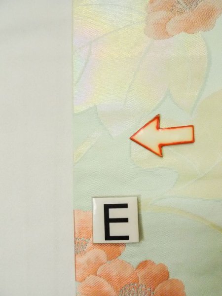 画像18: L0427R 名古屋帯 女性用着物 シルク(正絹) ペール ライト ティール(青緑) 花 【中古】 【USED】 【リサイクル】 ★★★☆☆ (18)