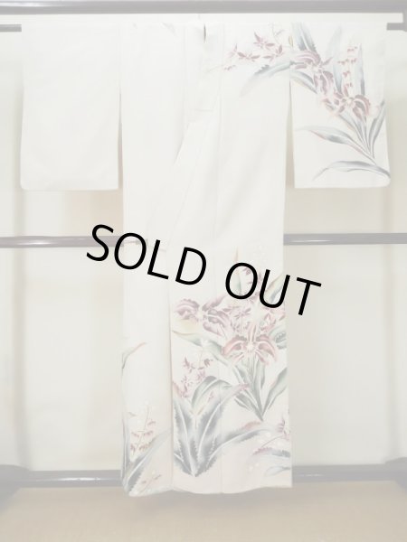 画像2: L0511B  L0511B 訪問着 女性用着物 洋花柄 シルク(正絹)   オフ ホワイト, 花 【中古】 【USED】 【リサイクル】 ★☆☆☆☆ (2)