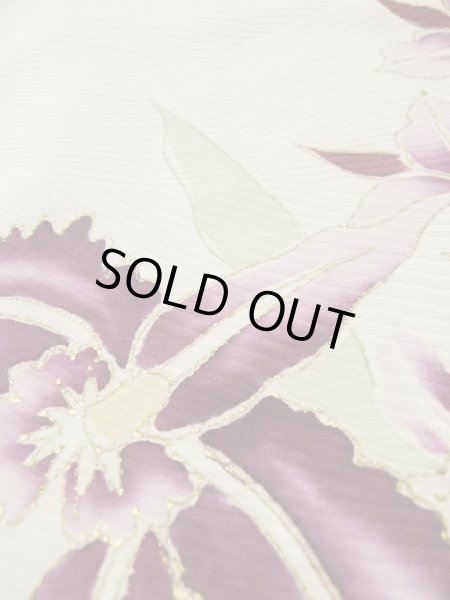 画像14: L0511B  L0511B 訪問着 女性用着物 洋花柄 シルク(正絹)   オフ ホワイト, 花 【中古】 【USED】 【リサイクル】 ★☆☆☆☆ (14)