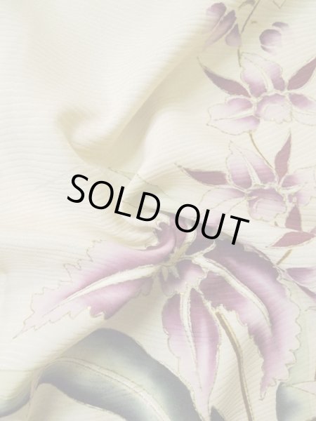 画像16: L0511B  L0511B 訪問着 女性用着物 洋花柄 シルク(正絹)   オフ ホワイト, 花 【中古】 【USED】 【リサイクル】 ★☆☆☆☆ (16)