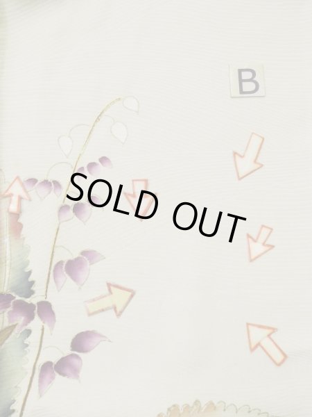 画像19: L0511B  L0511B 訪問着 女性用着物 洋花柄 シルク(正絹)   オフ ホワイト, 花 【中古】 【USED】 【リサイクル】 ★☆☆☆☆ (19)