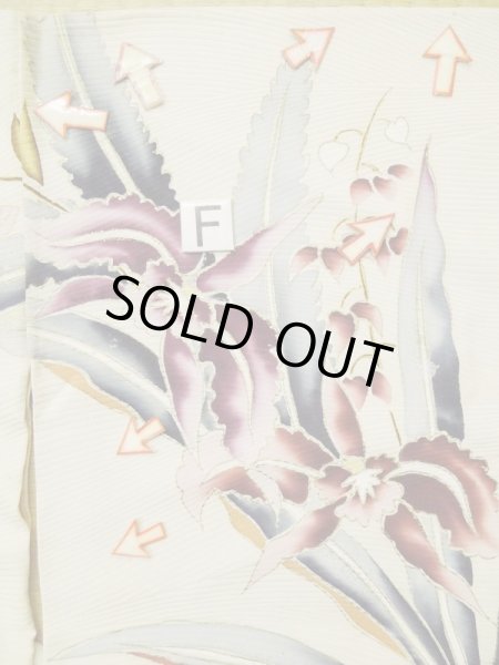 画像23: L0511B  L0511B 訪問着 女性用着物 洋花柄 シルク(正絹)   オフ ホワイト, 花 【中古】 【USED】 【リサイクル】 ★☆☆☆☆ (23)