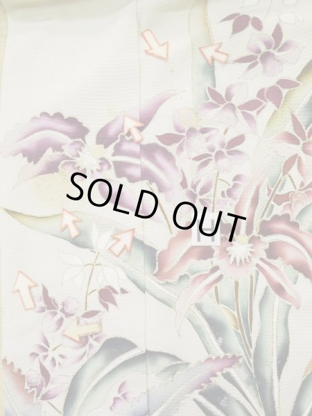 画像25: L0511B  L0511B 訪問着 女性用着物 洋花柄 シルク(正絹)   オフ ホワイト, 花 【中古】 【USED】 【リサイクル】 ★☆☆☆☆ (25)