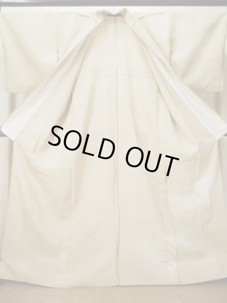 画像3: L0511G  L0511G 訪問着 女性用着物 トンボ柄、ほつれ、裂けあり、ウールと麻のような手触りです。 不明   ベージュ, 草 【中古】 【USED】 【リサイクル】 ★☆☆☆☆ (3)