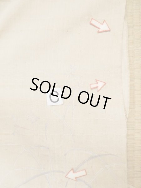 画像19: L0511G  L0511G 訪問着 女性用着物 トンボ柄、ほつれ、裂けあり、ウールと麻のような手触りです。 不明   ベージュ, 草 【中古】 【USED】 【リサイクル】 ★☆☆☆☆ (19)