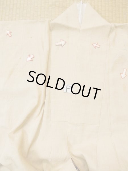 画像22: L0511G  L0511G 訪問着 女性用着物 トンボ柄、ほつれ、裂けあり、ウールと麻のような手触りです。 不明   ベージュ, 草 【中古】 【USED】 【リサイクル】 ★☆☆☆☆ (22)