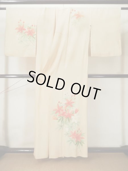 画像2: L0511J  L0511J 訪問着 女性用着物  シルク(正絹) 薄い 赤み 黄色, 花 【中古】 【USED】 【リサイクル】 ★★☆☆☆ (2)