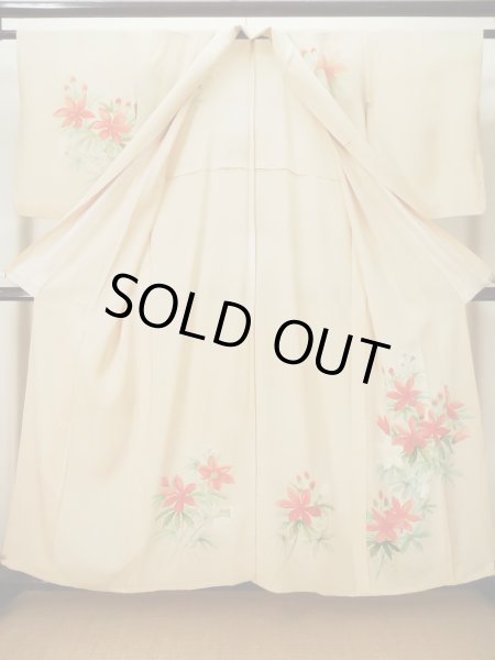 画像3: L0511J  L0511J 訪問着 女性用着物  シルク(正絹) 薄い 赤み 黄色, 花 【中古】 【USED】 【リサイクル】 ★★☆☆☆ (3)