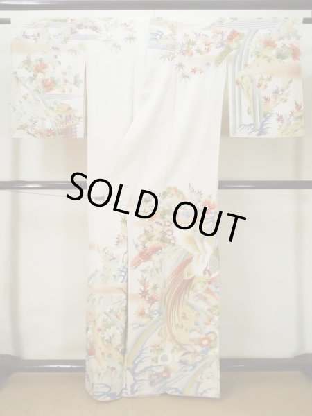 画像2: L0511P  L0511P 訪問着 女性用着物 滝柄 シルク（正絹）   オフ　ホワイト, 菊 【中古】 【USED】 【リサイクル】 ★★★☆☆ (2)