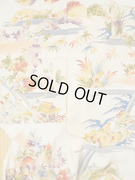 画像4: L0511P  L0511P 訪問着 女性用着物 滝柄 シルク（正絹）   オフ　ホワイト, 菊 【中古】 【USED】 【リサイクル】 ★★★☆☆ (4)