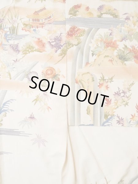 画像5: L0511P  L0511P 訪問着 女性用着物 滝柄 シルク（正絹）   オフ　ホワイト, 菊 【中古】 【USED】 【リサイクル】 ★★★☆☆ (5)