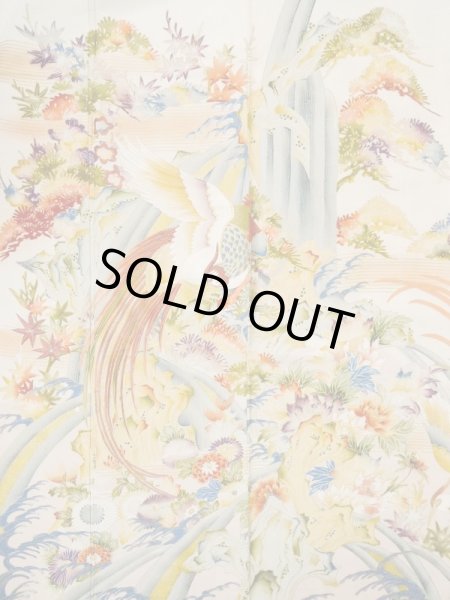 画像6: L0511P  L0511P 訪問着 女性用着物 滝柄 シルク（正絹）   オフ　ホワイト, 菊 【中古】 【USED】 【リサイクル】 ★★★☆☆ (6)