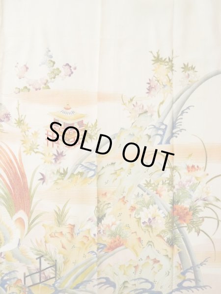 画像7: L0511P  L0511P 訪問着 女性用着物 滝柄 シルク（正絹）   オフ　ホワイト, 菊 【中古】 【USED】 【リサイクル】 ★★★☆☆ (7)